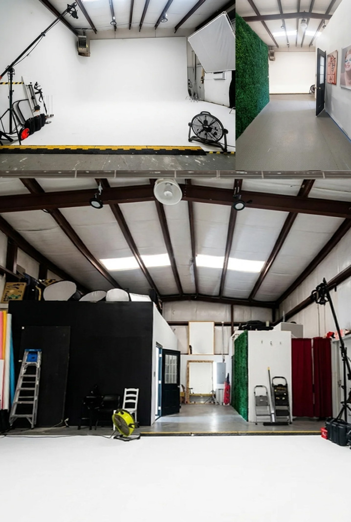 The air conditioned production studio with seamless backdrop and lighting