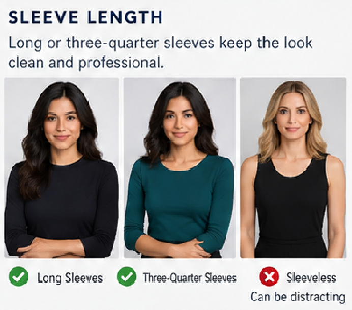 Long, three-quarter and sleeveless tops compared for headshots
